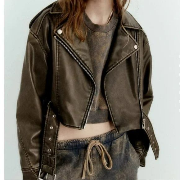 ZARA VIRAL FAUX LEATHER CROP JACKET - Picture 9 of 10